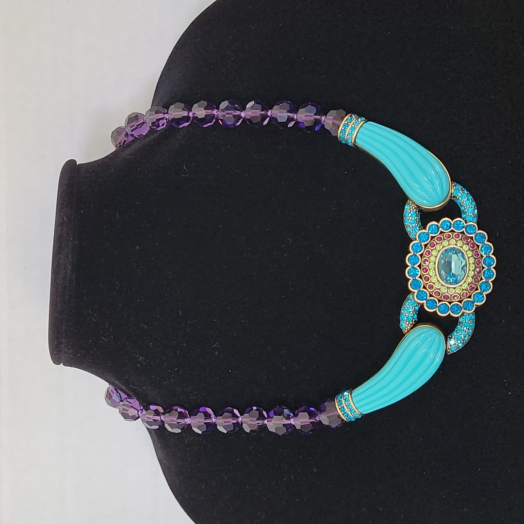 Heidi Daus Collectors Edition Amethyst BeadLuciteAnd Turquoise Colored Necklac 175$